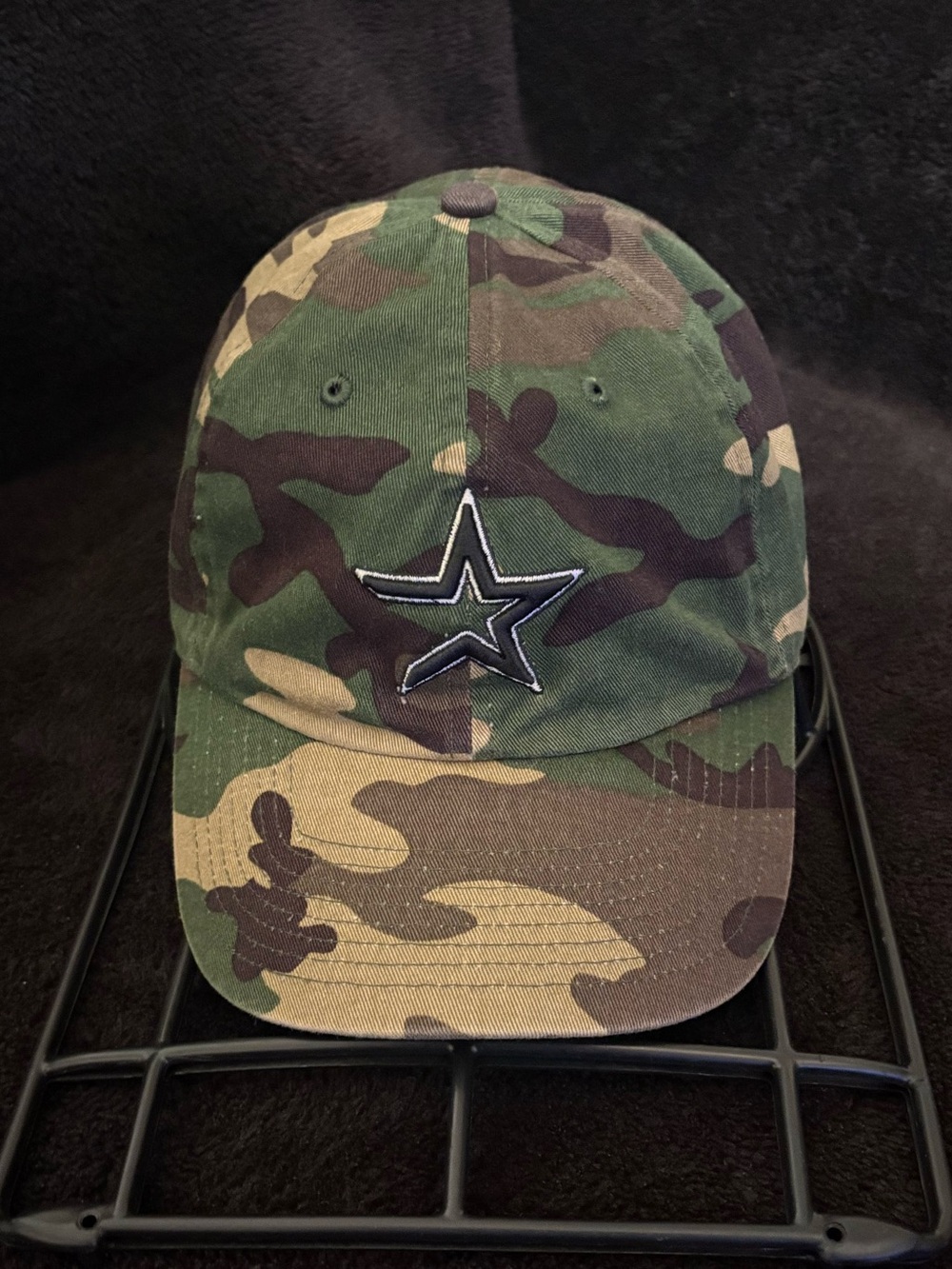 Houston Astros x Twins Enterprises 90s open star camo buckle strapback hat